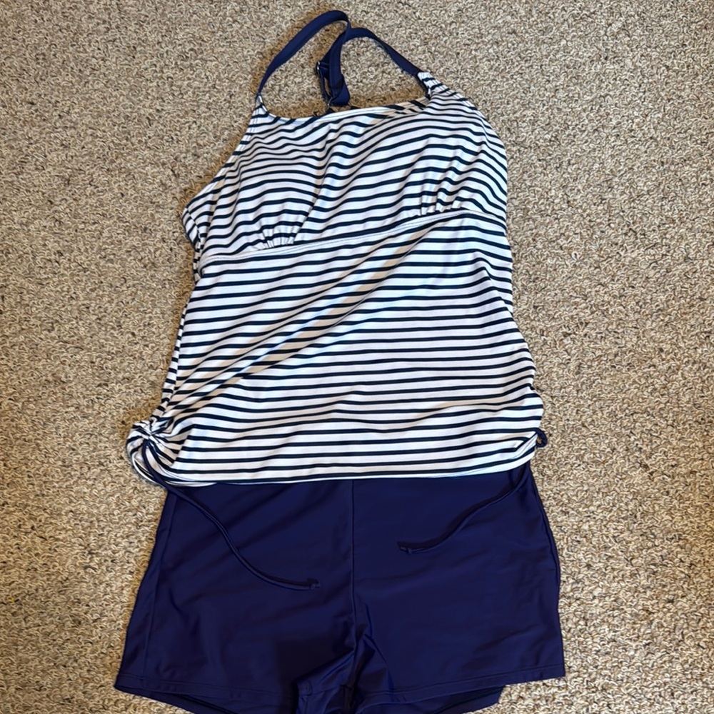 Navy and White Striped Kids Swim Set